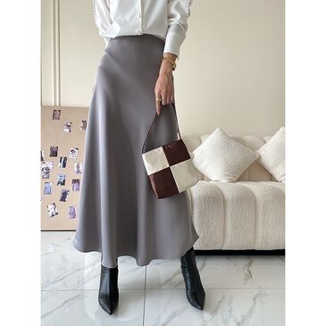Silk midi skirt grey