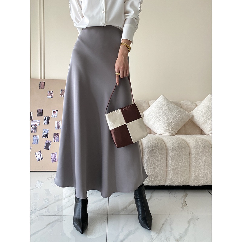 Silk midi skirt grey