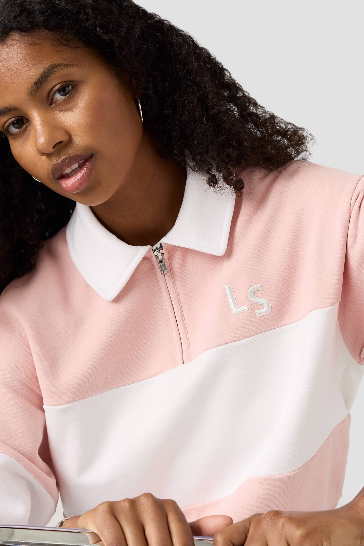 GR BANKS 1/4 ZIP COLLAR LS N PEACHSKIN/