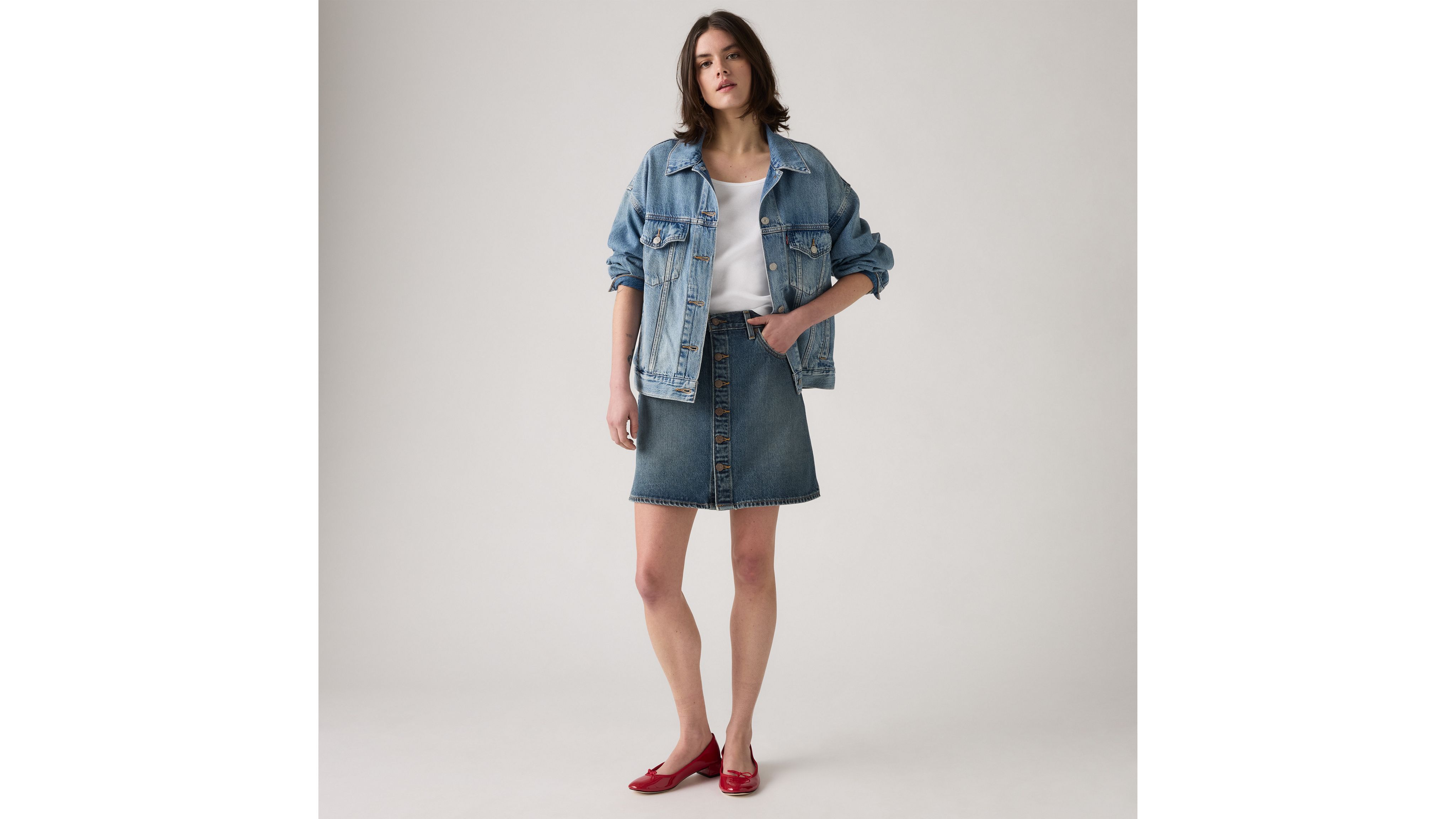 RETRO BUTTON FRONT SKIRT EIGHT TRACK SK