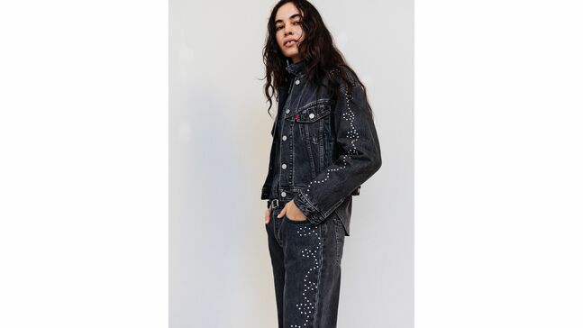 SHRUNKEN 90S NO PLEAT BEJEWELED TRUCKER
