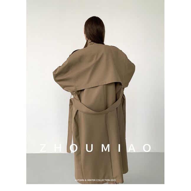 Beige long coat with belt