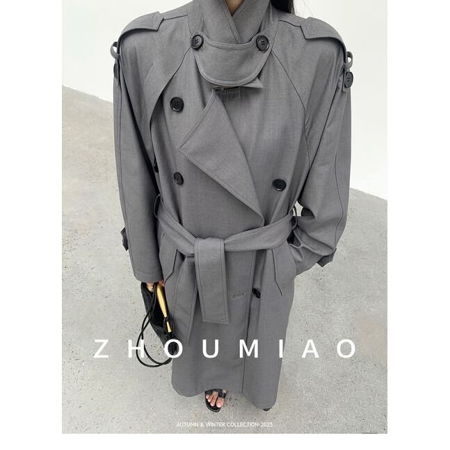 Grey long coat with belt