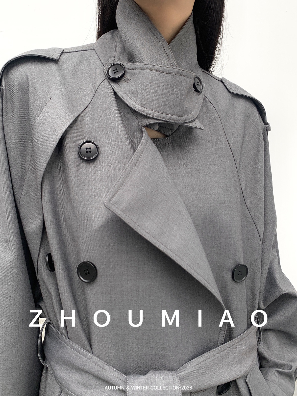 Grey long coat with belt