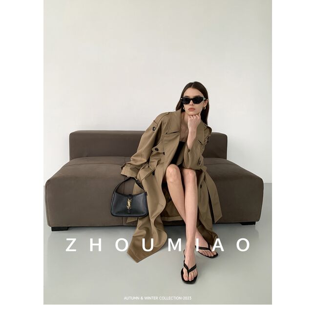 Beige long coat with belt