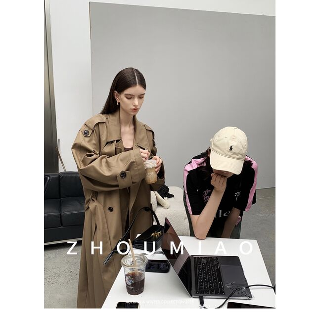 Beige long coat with belt