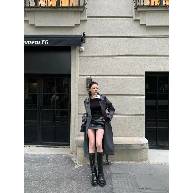 Grey long coat with belt