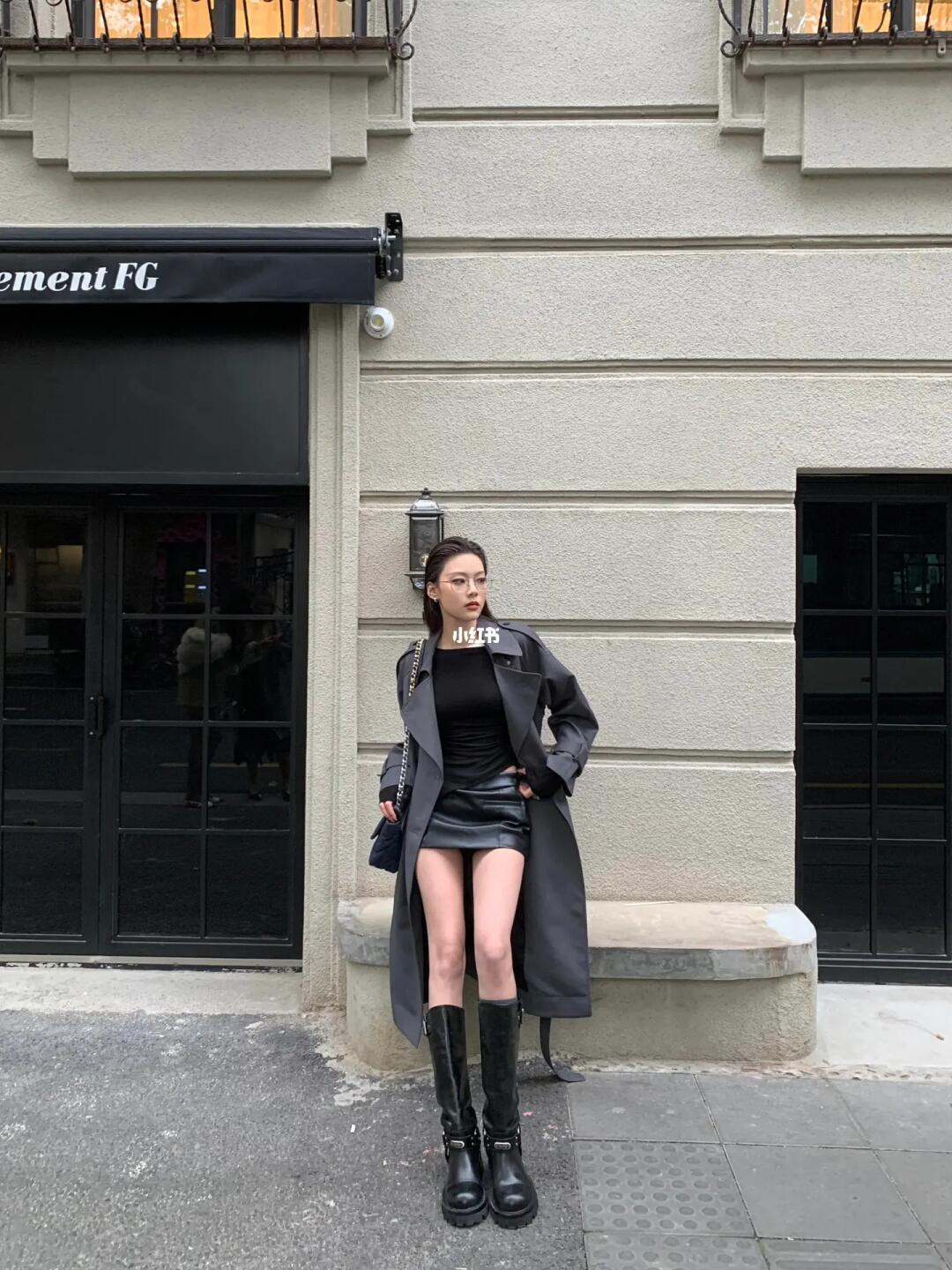 Grey long coat with belt