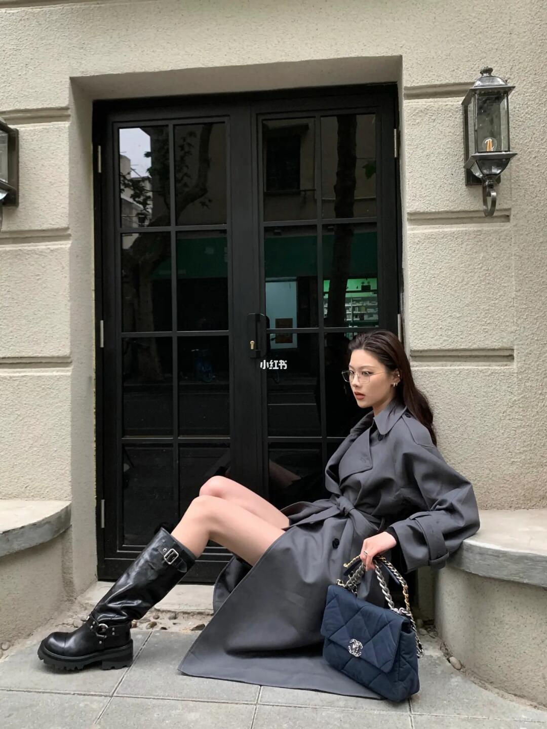 Grey long coat with belt