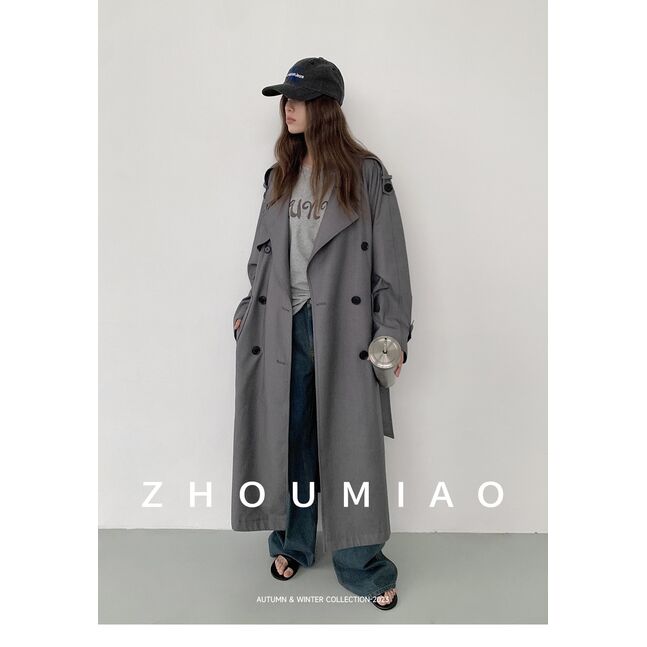 Grey long coat with belt