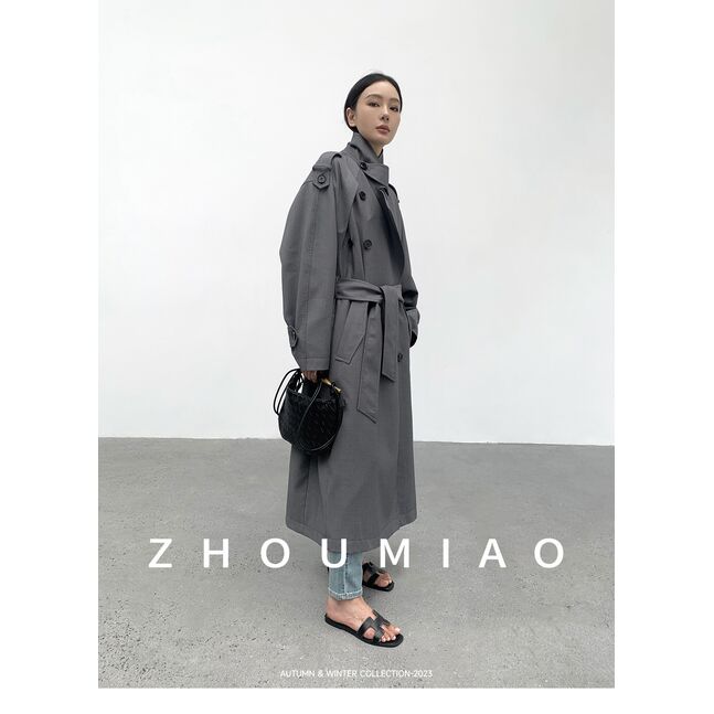 Grey long coat with belt