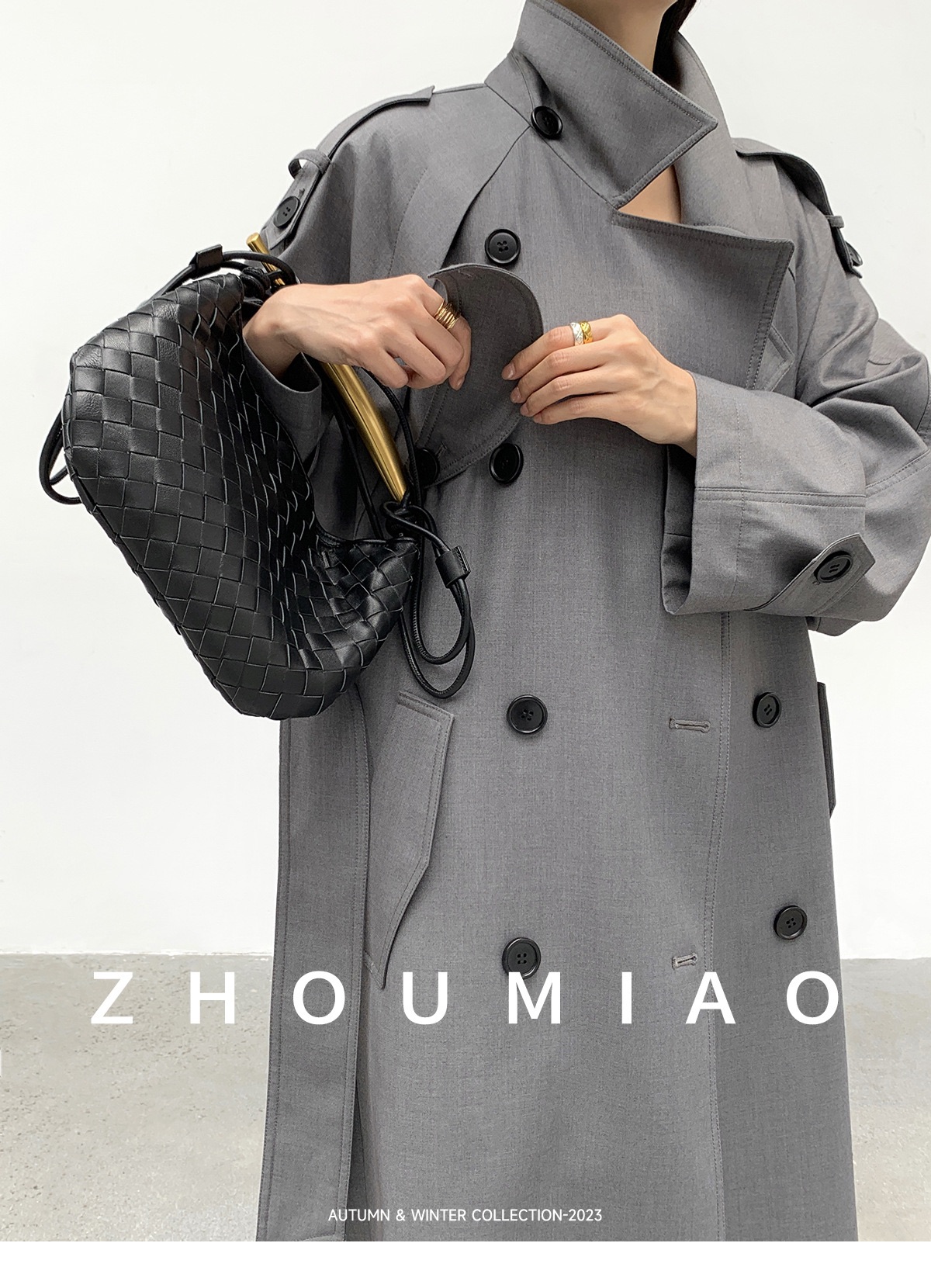 Grey long coat with belt