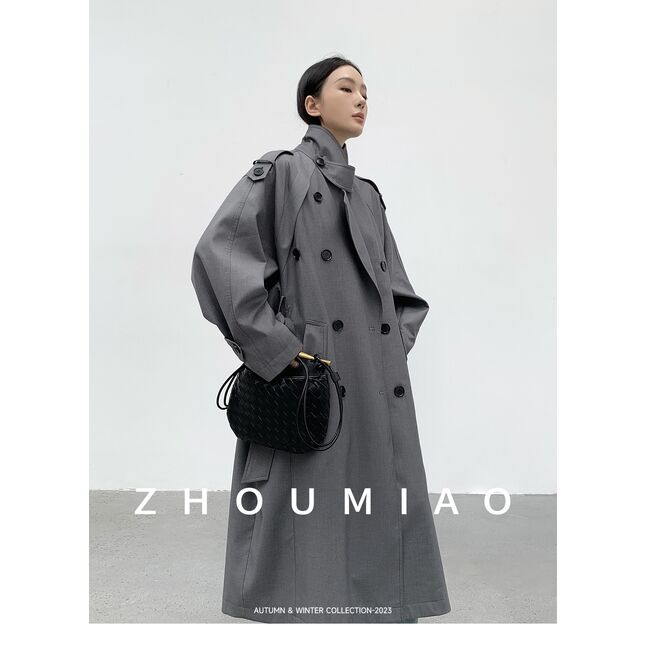 Grey long coat with belt