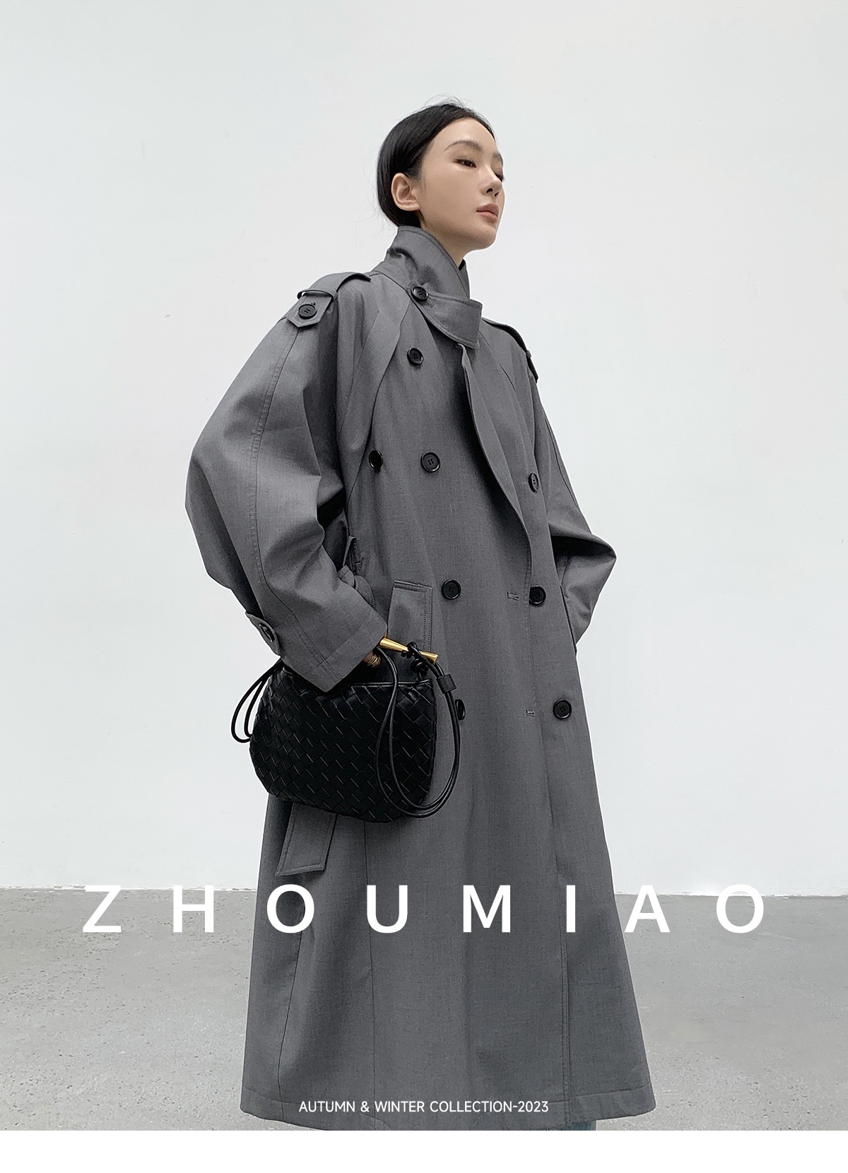 Grey long coat with belt