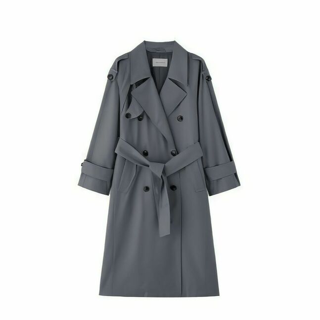 Grey long coat with belt