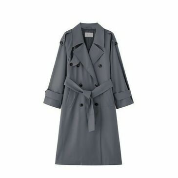 Grey long coat with belt
