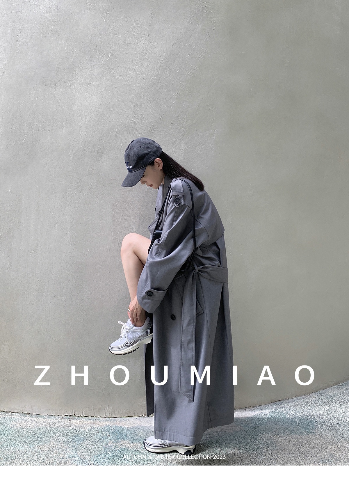 Grey long coat with belt