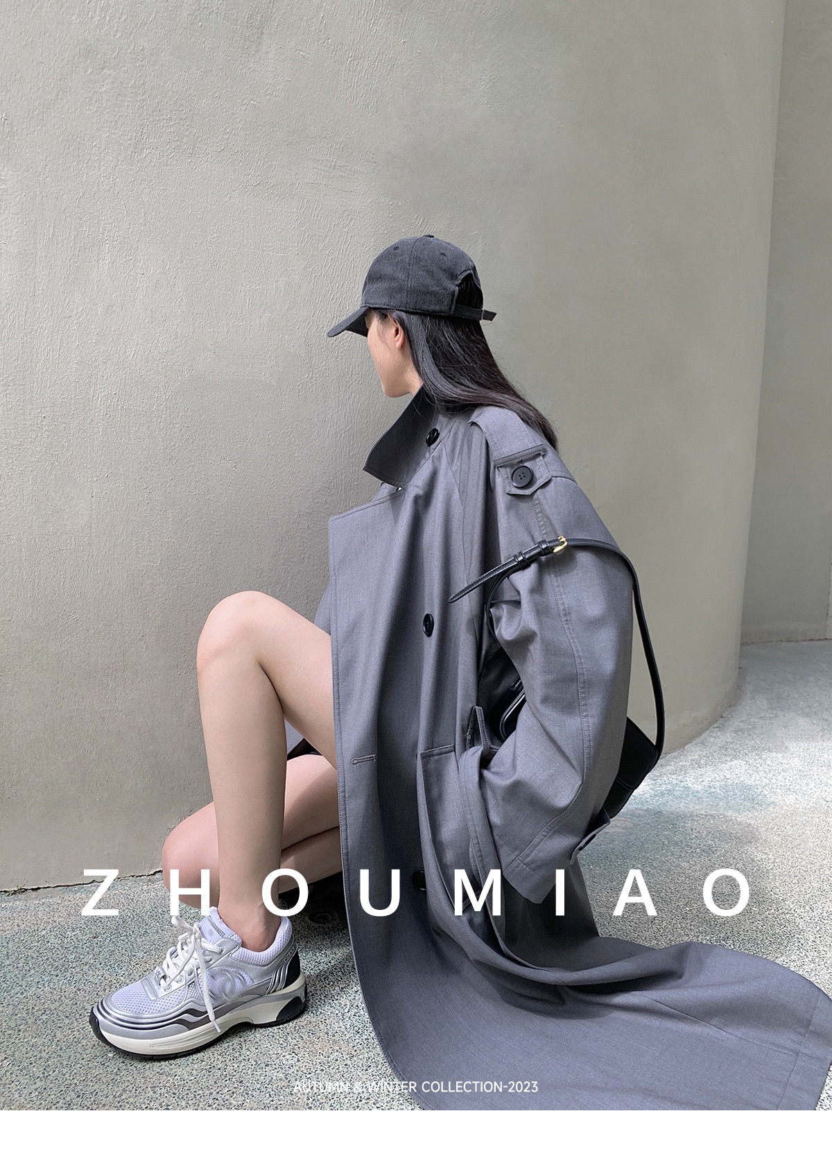 Grey long coat with belt