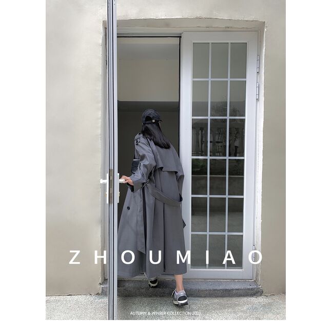 Grey long coat with belt