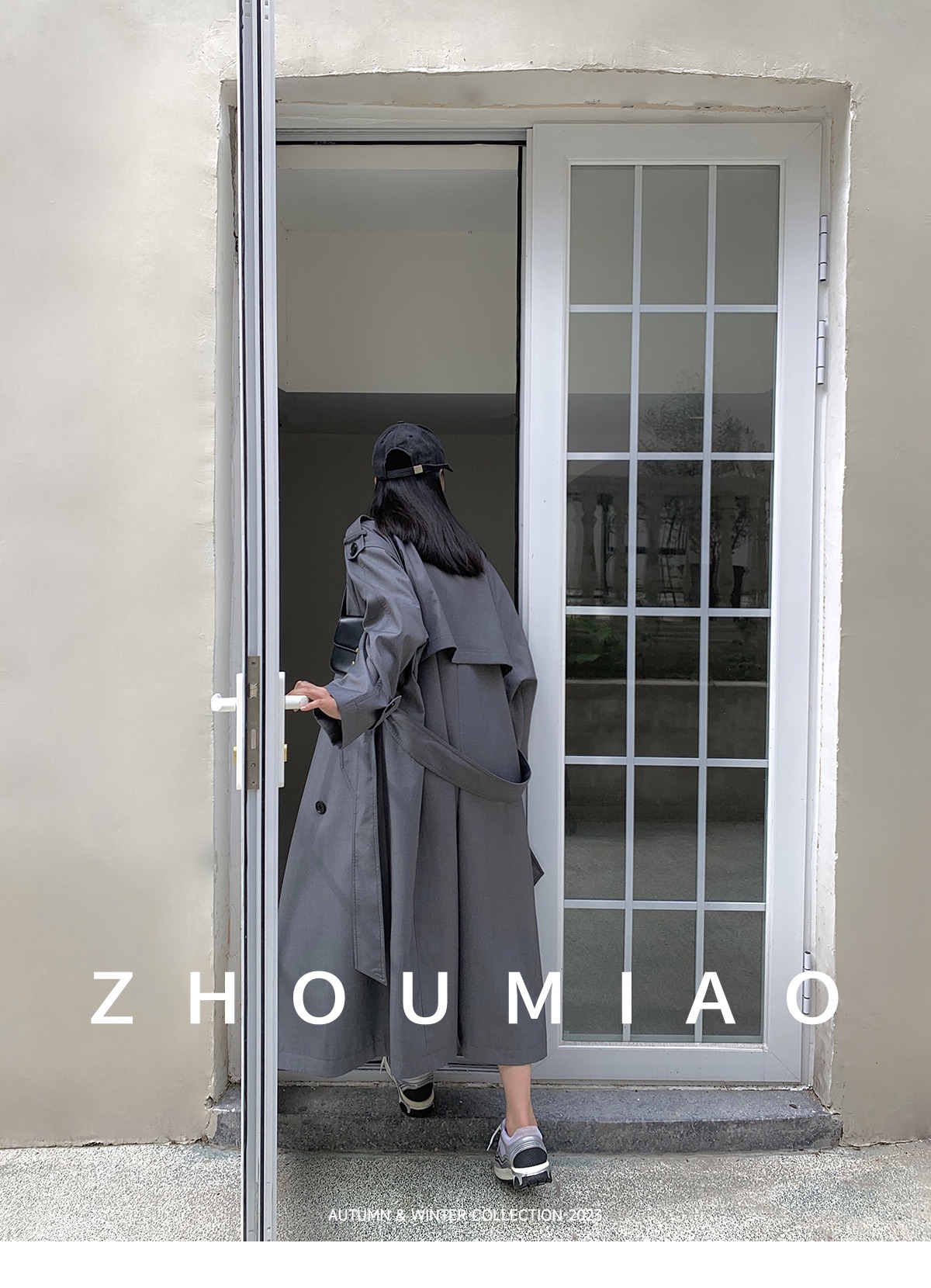 Grey long coat with belt