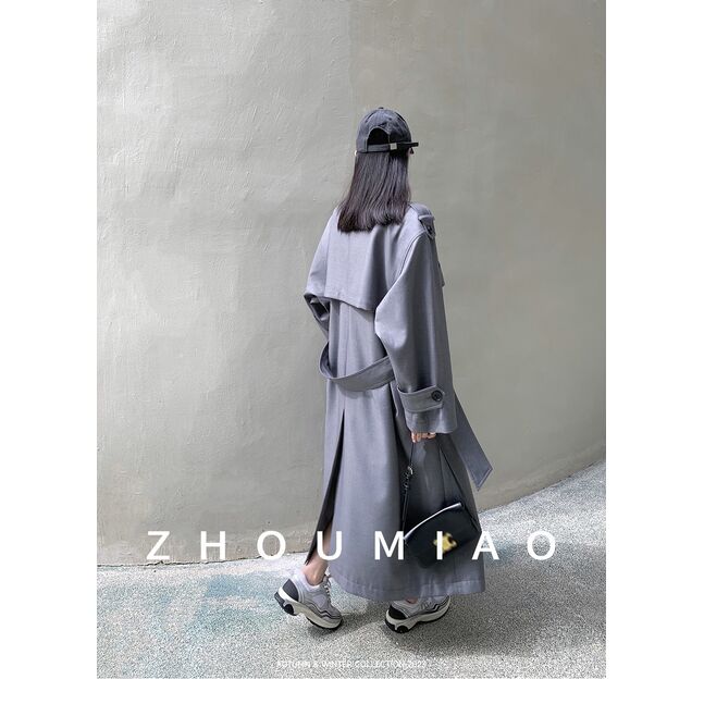 Grey long coat with belt