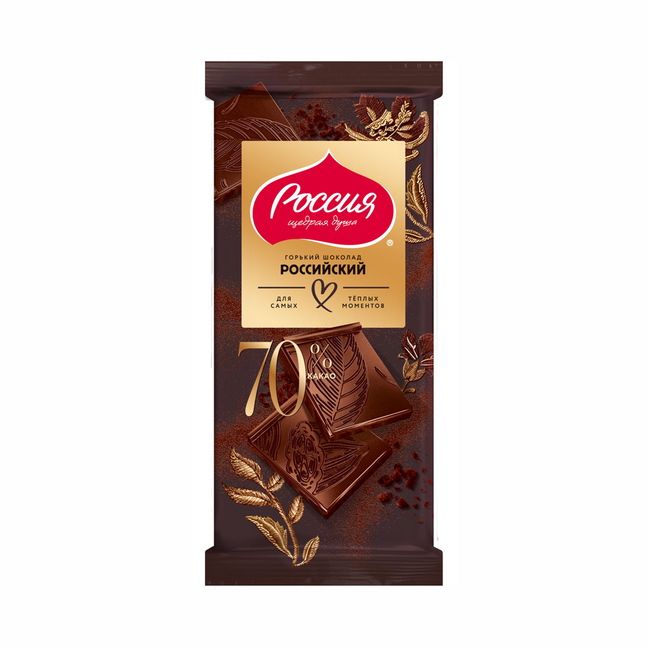 Россия хар шоколад, 70% -н какаоны агууламж,  75г