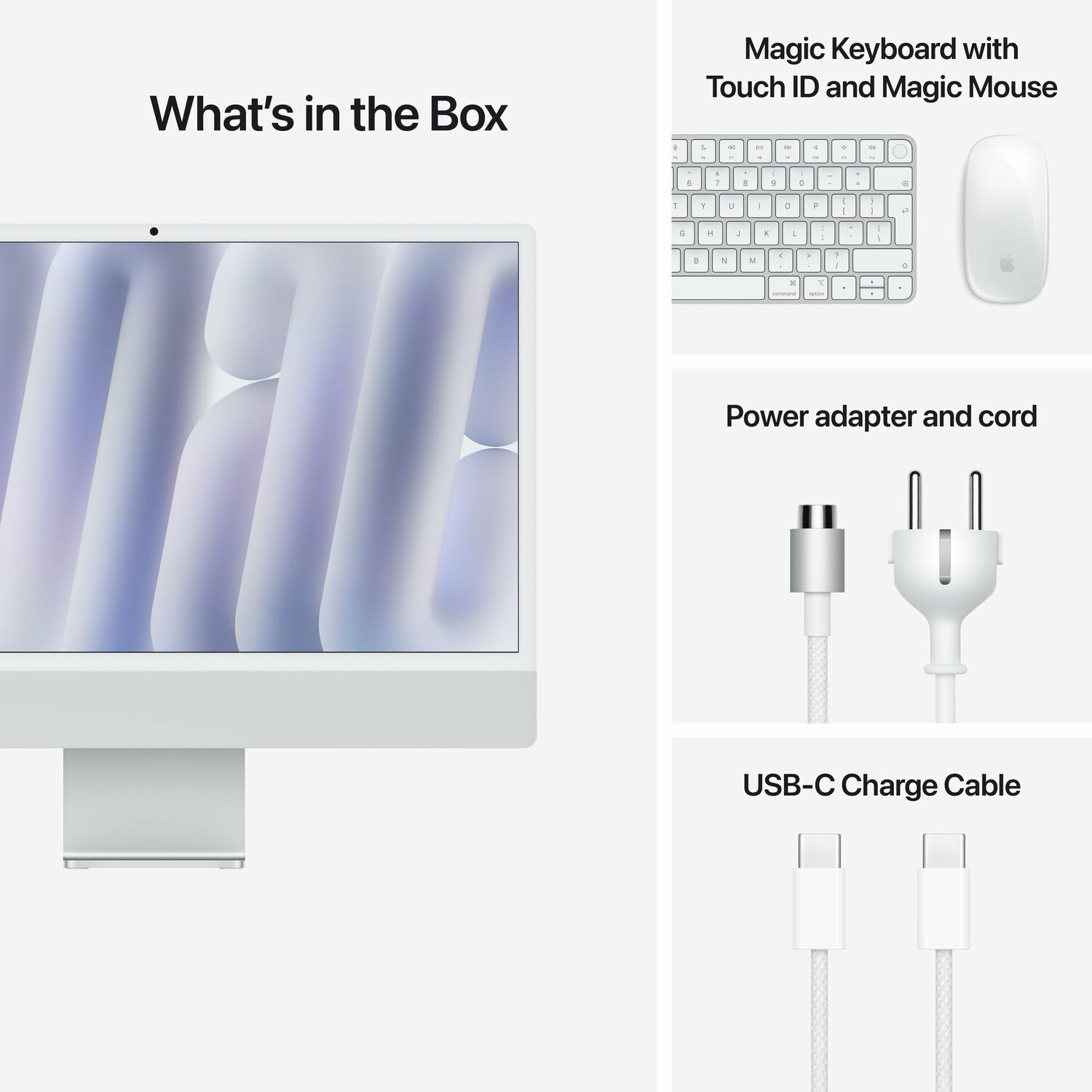 Apple iMac M4 chip 8 Core CPU 8 Core GPU 16GB 256GB SSD 4.5K Retina Display Touch ID Silver
