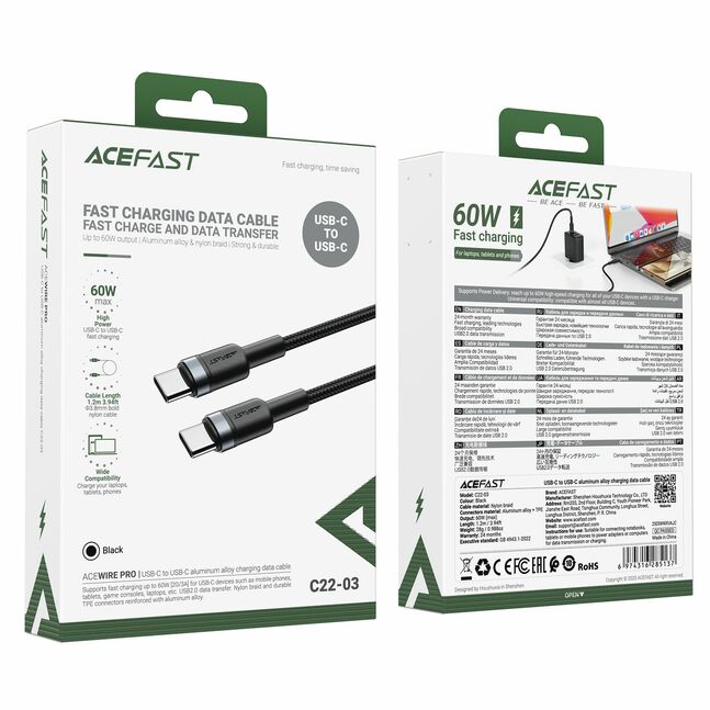Acefast USB-C to USB-C 60W Charging Data Cable C22-03