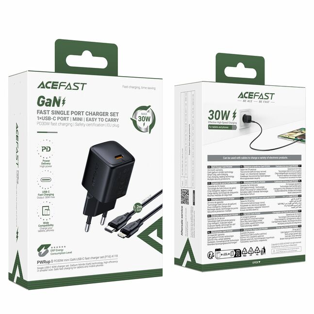 Acefast Fast Charger Set Mini PD30W GaN USB-C to Lightning