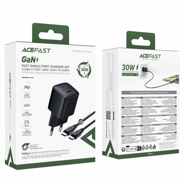 Acefast Fast Charger Set Mini PD30W GaN USB-C to USB-C 