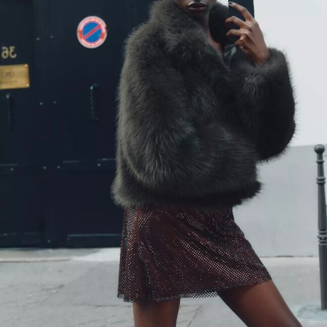 Faux fur coat with toggles