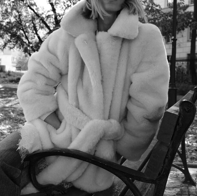 Faux fur coat belted coat