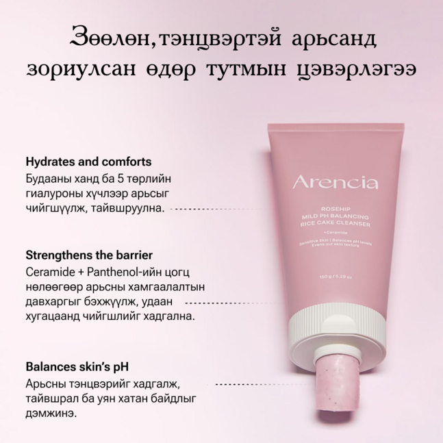 Arencia Rosehip  + LHA Deep Pore Rice Cake Cleanser 150g