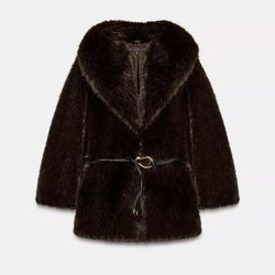 Faux fur coat with belt