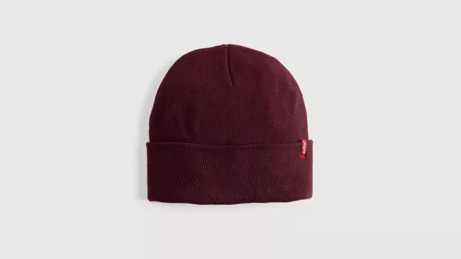 SLOUCHY RED TAB BEANIE TAWNY PORT
