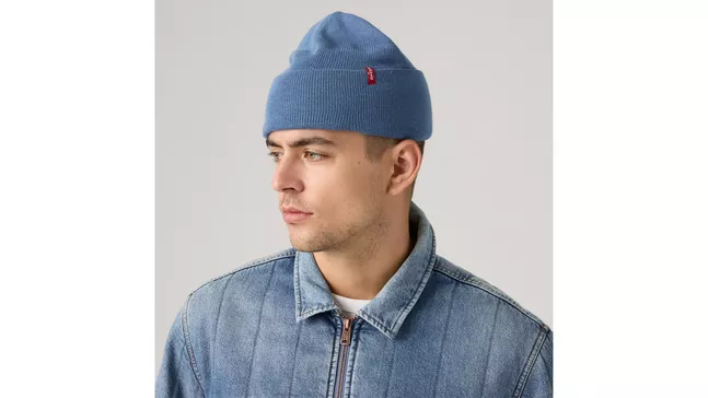 SLOUCHY RED TAB BEANIE HORIZON BLUE
