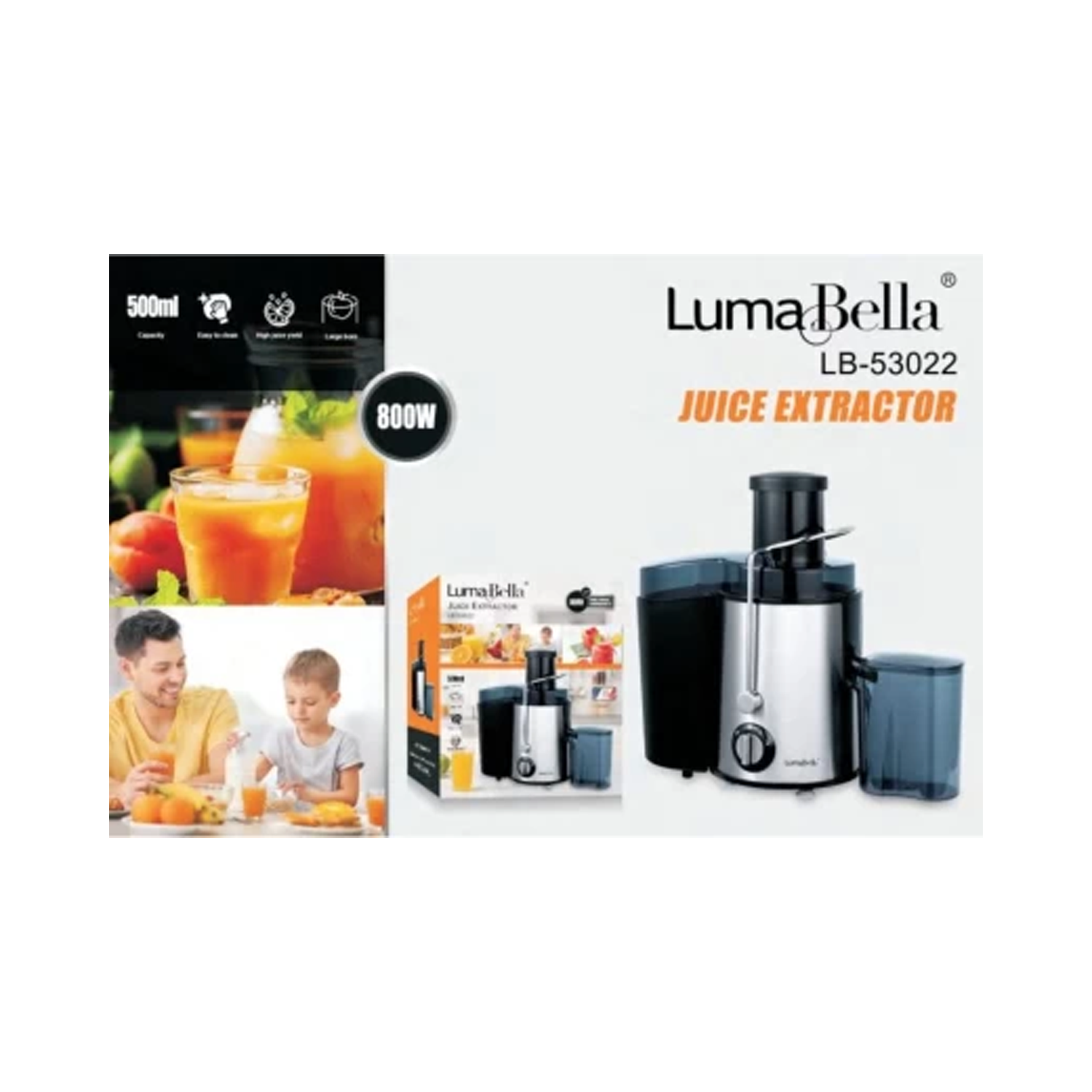 LumaBella 800Вт хүчин чадалтай шүүс шахагч LB-53022
