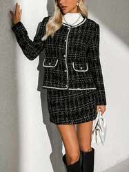 Хар tweed юбка, пиджак хослол