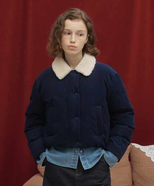 Woman Shearing Collar Corduroy Short Puffer