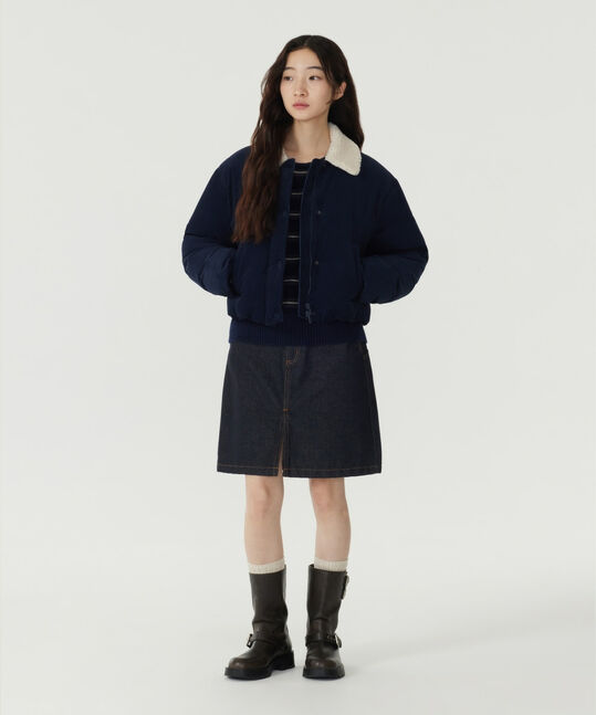 Woman Shearing Collar Corduroy Short Puffer