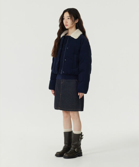 Woman Shearing Collar Corduroy Short Puffer