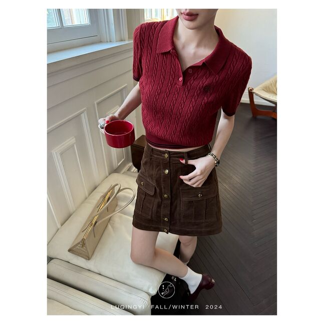 Knit red polo