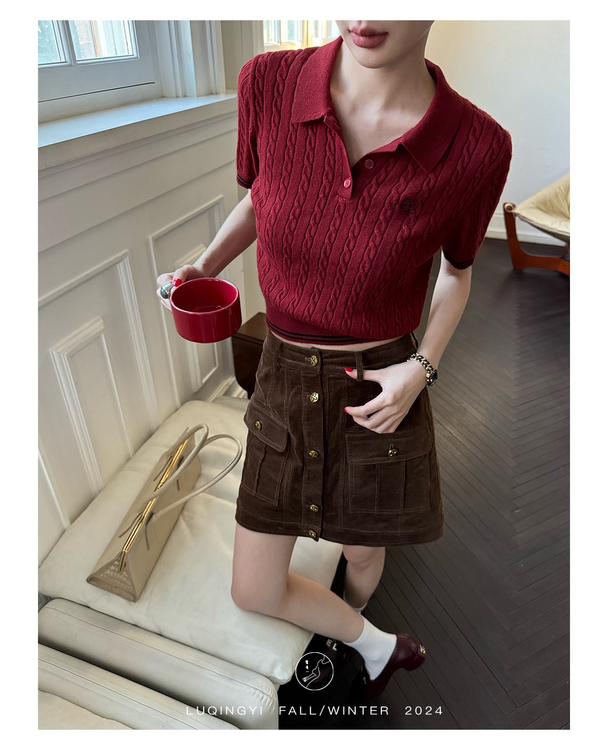Knit red polo