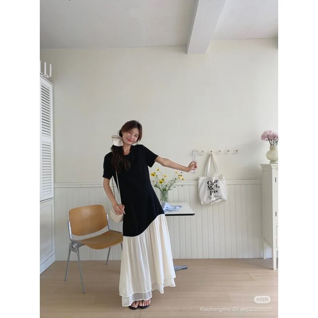 MAXI LONG BLACK TSHIRT DRESS