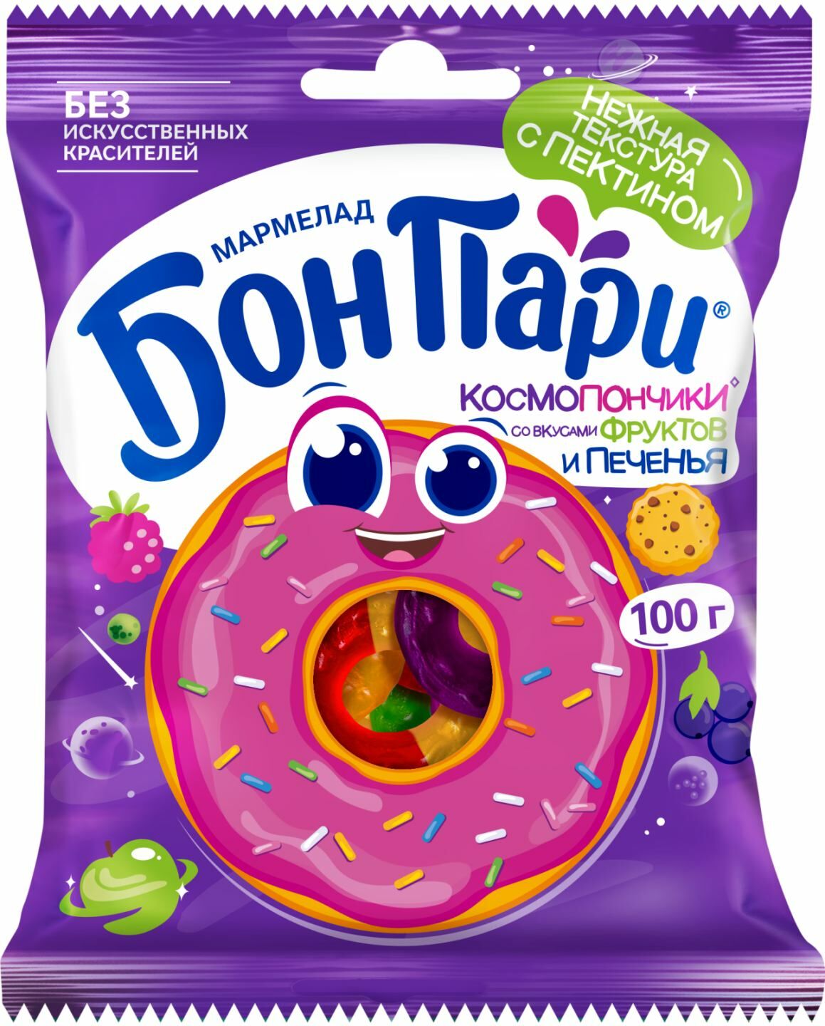 БОН ПАРИ КОСМО-ПОНЧИКИ. Жимс болон жигнэмэгийн амттай резинэн чихэр. 100 гр