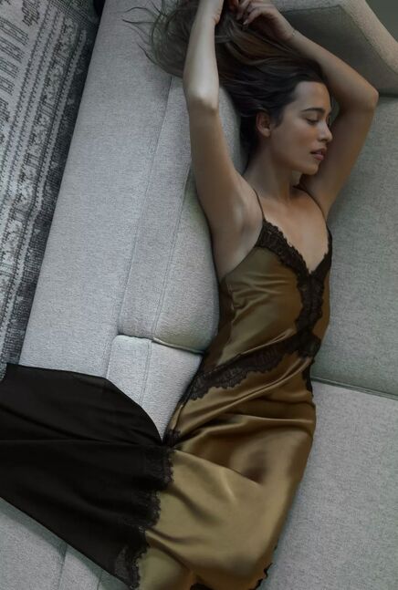 Satin and lace combined dress