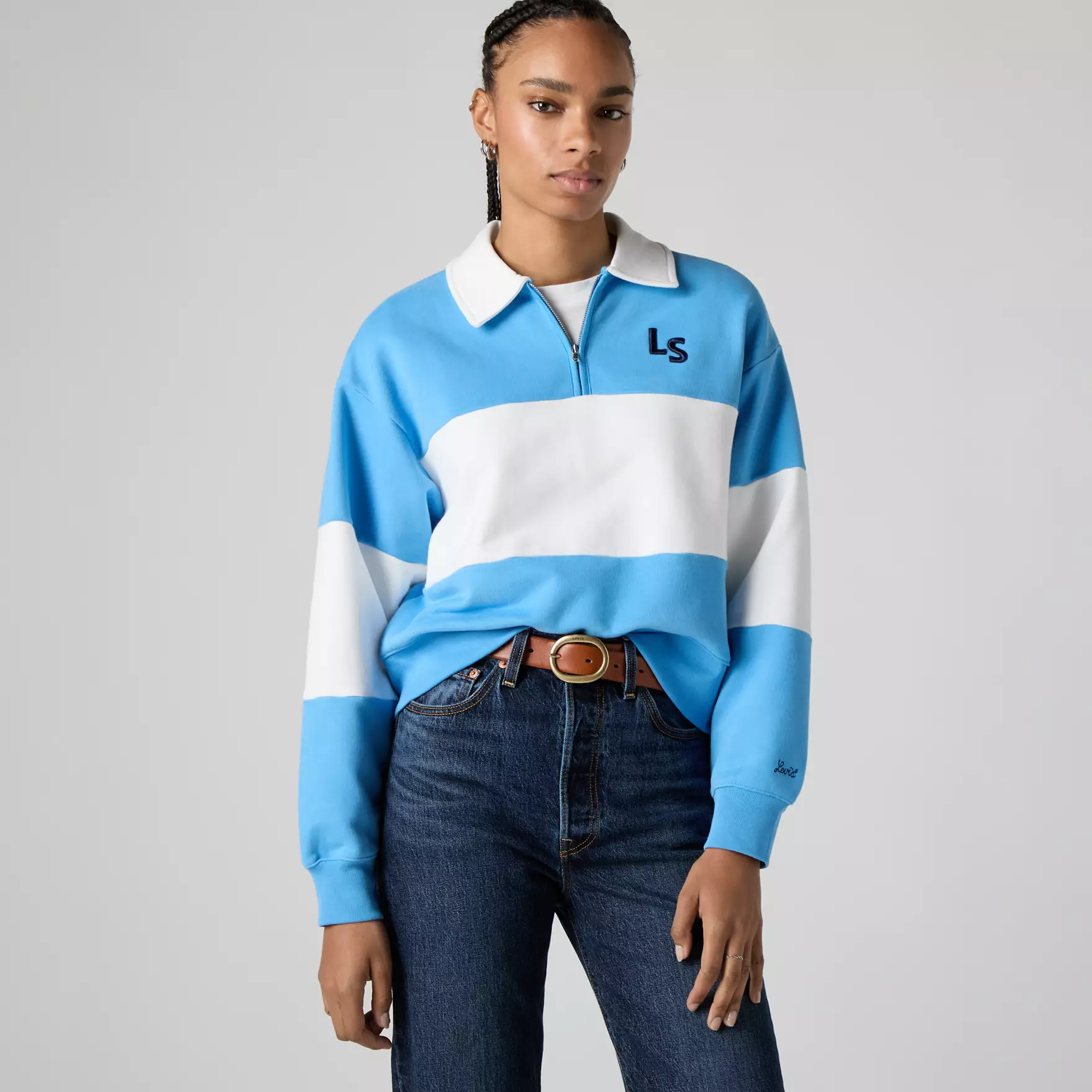 GR BANKS 1/4 ZIP COLLAR LS N AZURE BLUE