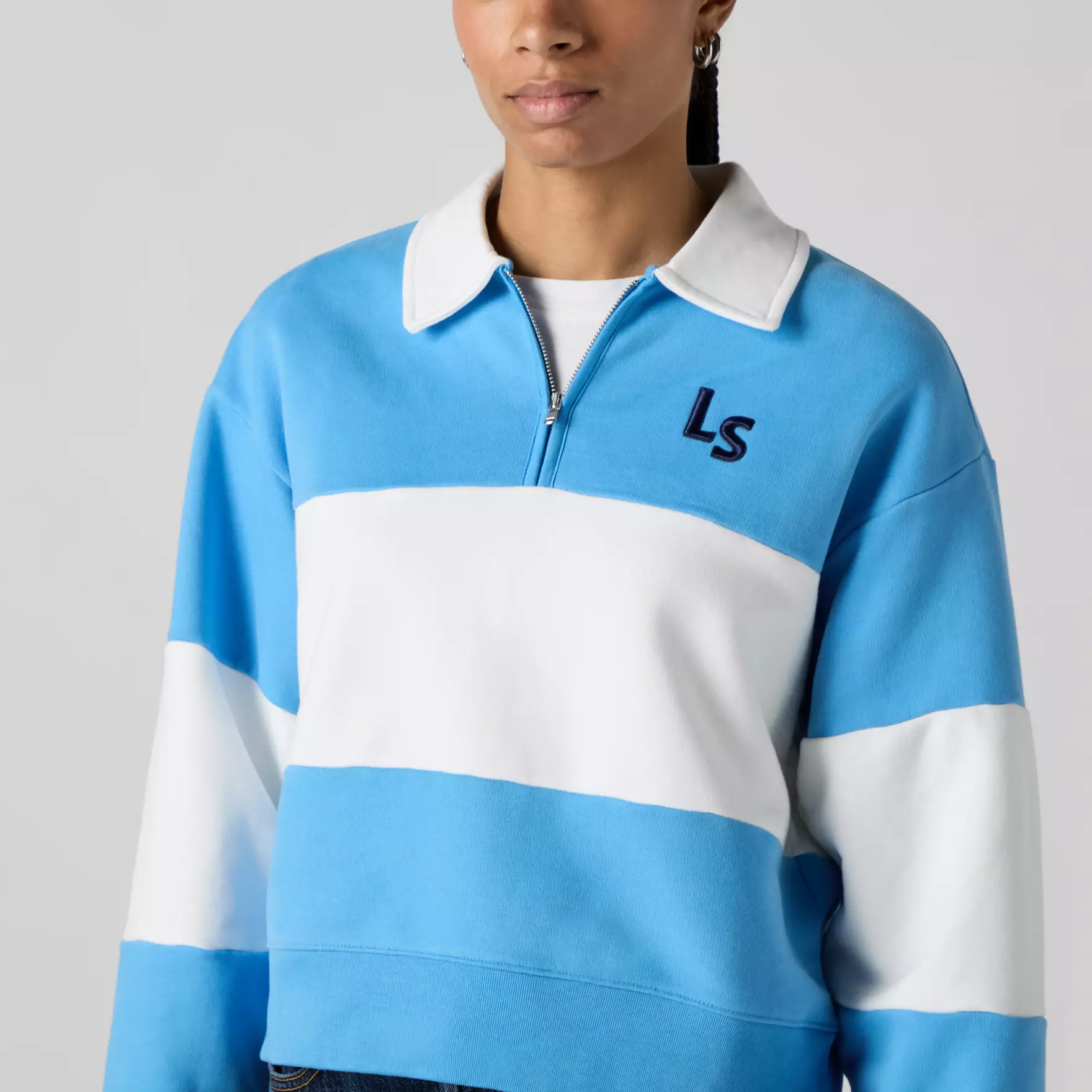 GR BANKS 1/4 ZIP COLLAR LS N AZURE BLUE
