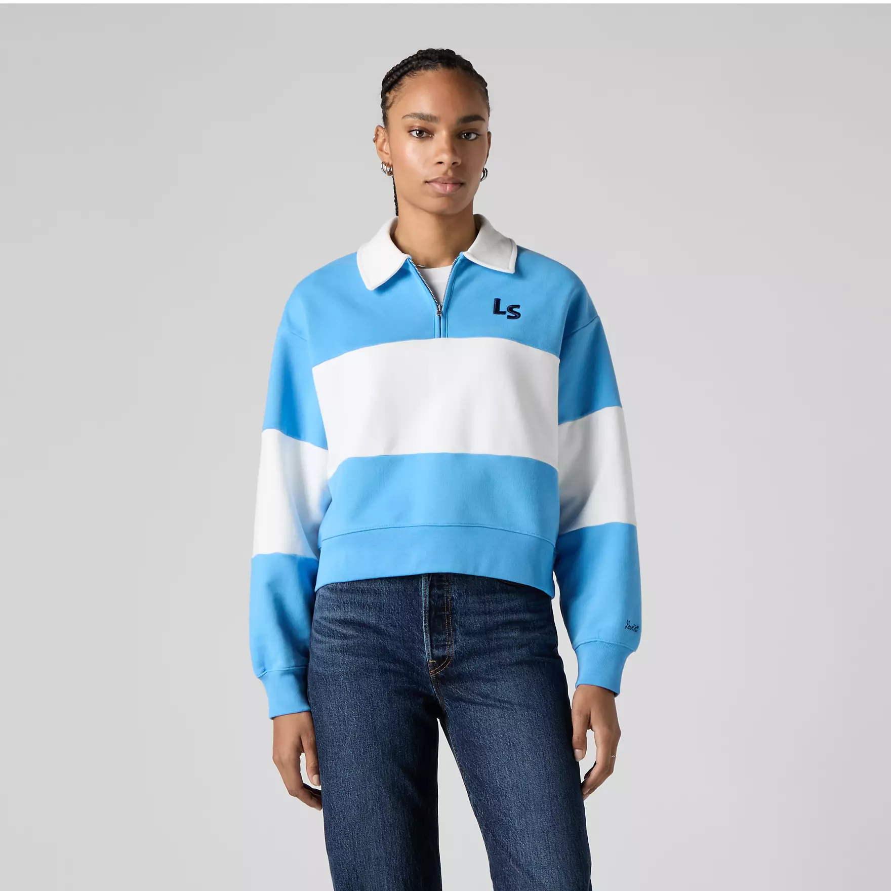 GR BANKS 1/4 ZIP COLLAR LS N AZURE BLUE
