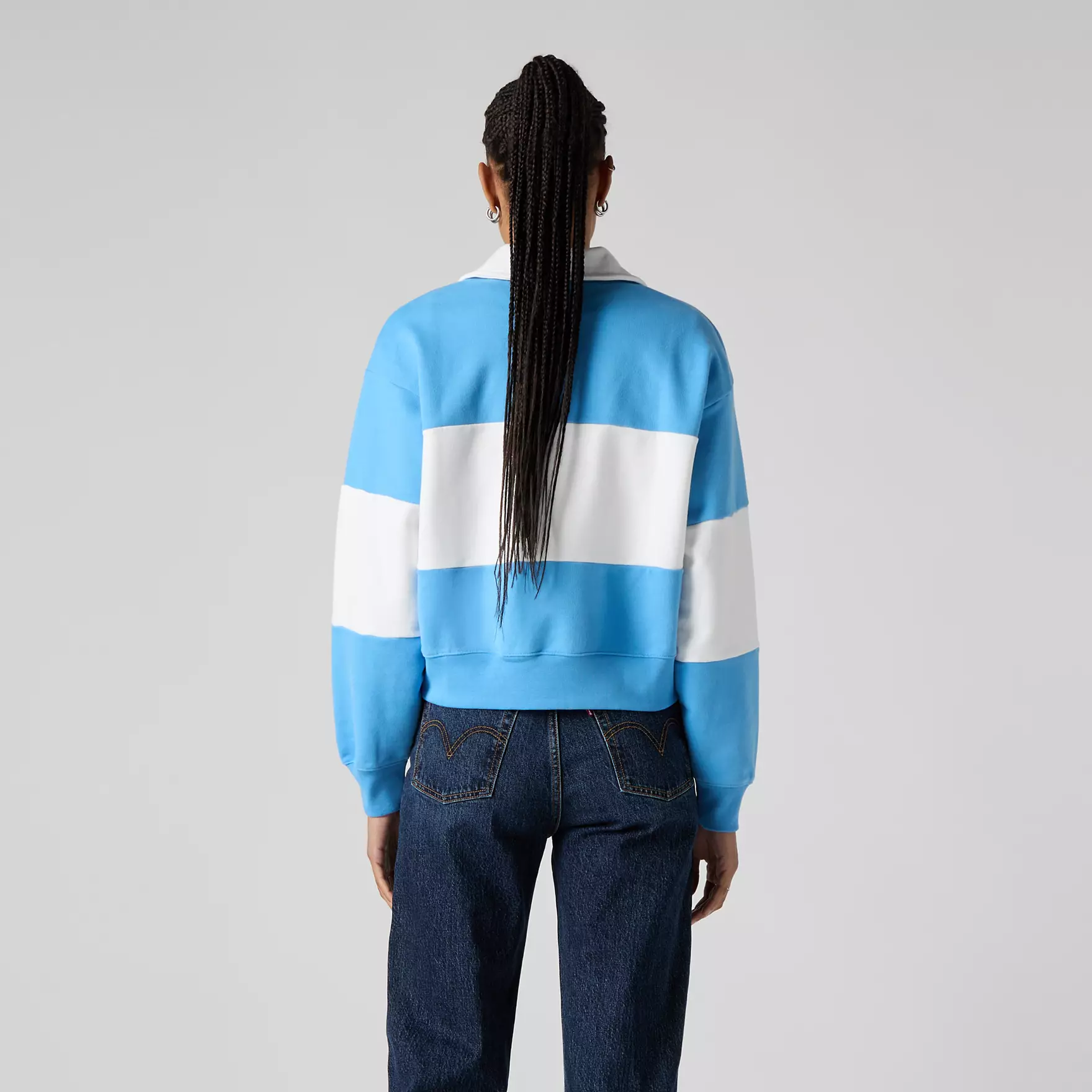 GR BANKS 1/4 ZIP COLLAR LS N AZURE BLUE